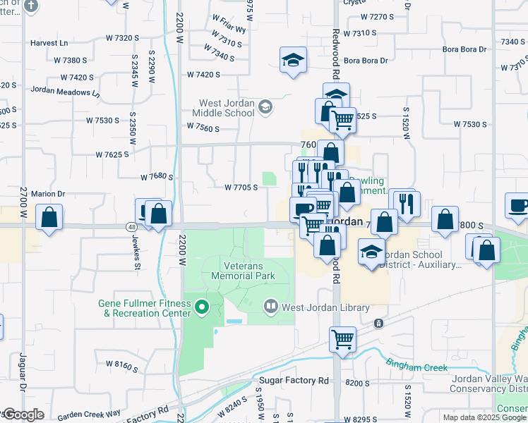map of restaurants, bars, coffee shops, grocery stores, and more near 7769 South 1920 West in West Jordan