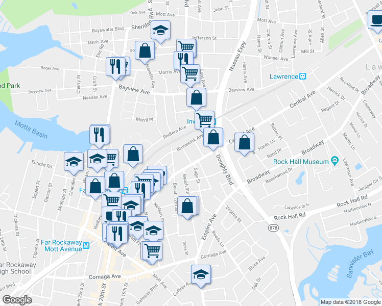 map of restaurants, bars, coffee shops, grocery stores, and more near 13-22 Sage Street in Queens