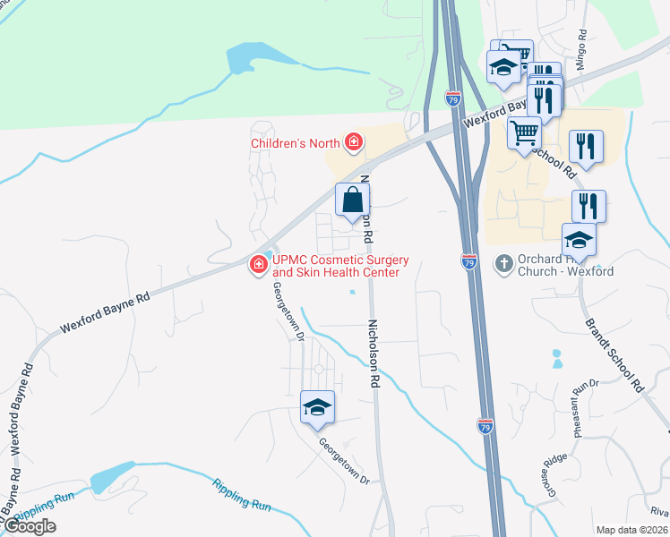 map of restaurants, bars, coffee shops, grocery stores, and more near 2565 Nicholson Road in Sewickley