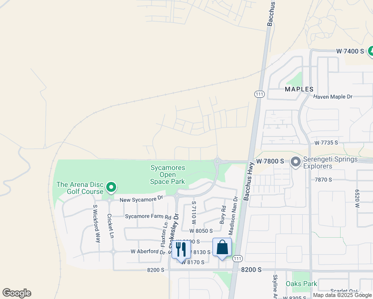 map of restaurants, bars, coffee shops, grocery stores, and more near 7758 Iron Core Lane in West Jordan