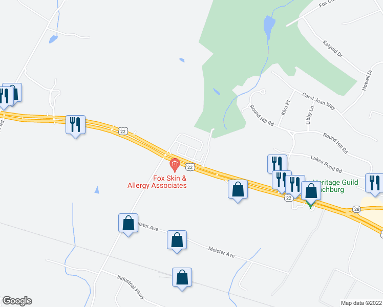 map of restaurants, bars, coffee shops, grocery stores, and more near 3456 U.S. 22 in Branchburg