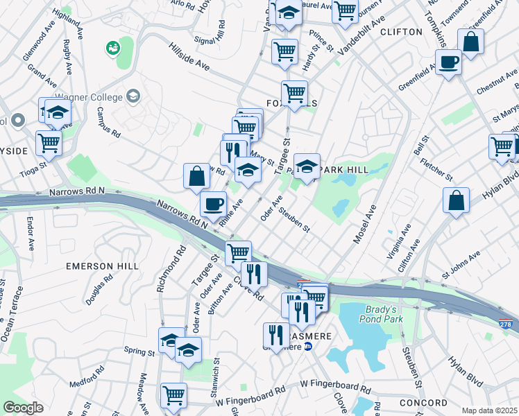 map of restaurants, bars, coffee shops, grocery stores, and more near 283 Oder Avenue in Staten Island
