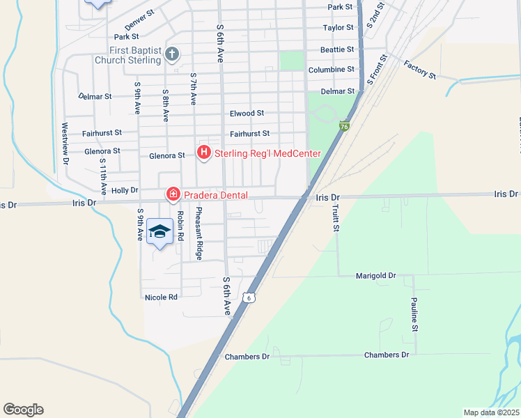map of restaurants, bars, coffee shops, grocery stores, and more near 501 Jonquil Street in Sterling