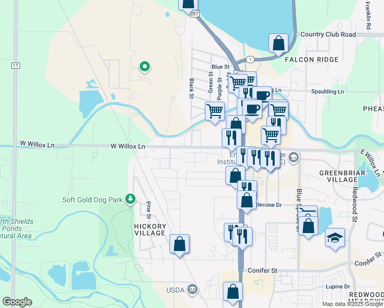 map of restaurants, bars, coffee shops, grocery stores, and more near 321 Urban Prairie Street in Fort Collins