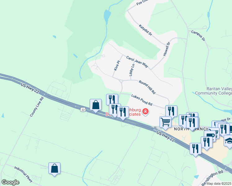 map of restaurants, bars, coffee shops, grocery stores, and more near 51 France Drive in Branchburg