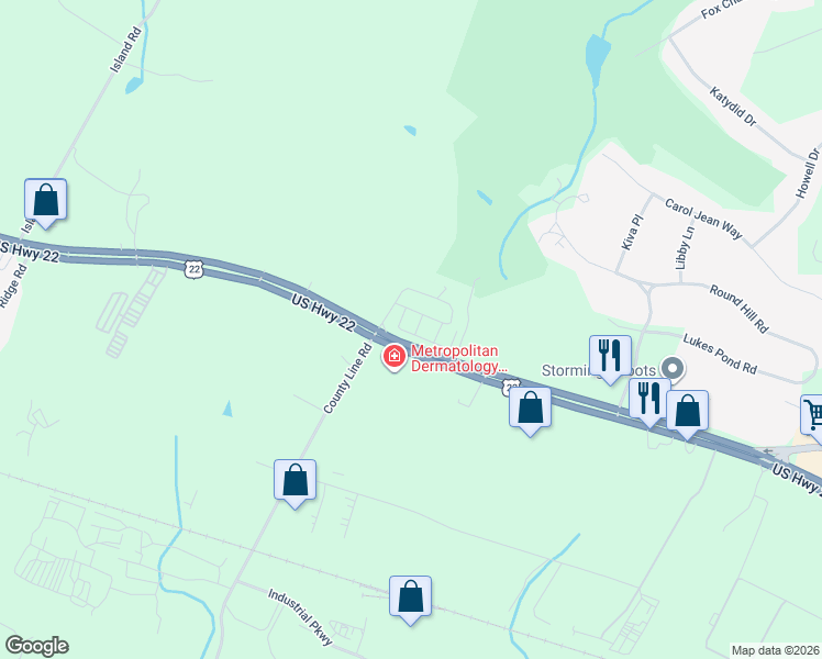map of restaurants, bars, coffee shops, grocery stores, and more near 3461 U.S. 22 in Branchburg