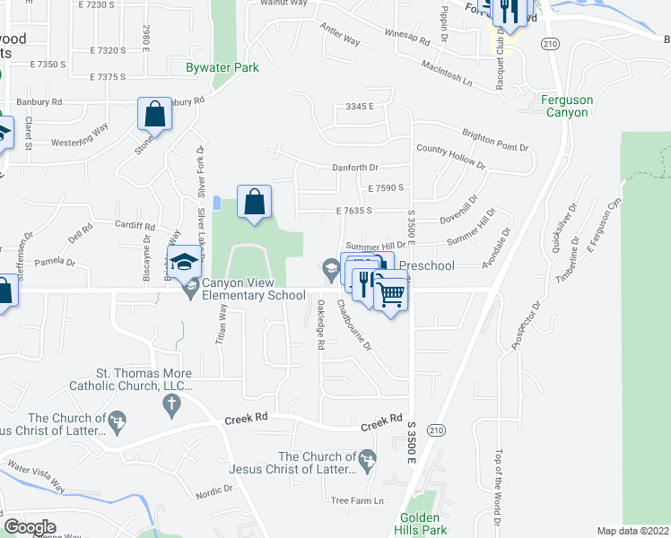 map of restaurants, bars, coffee shops, grocery stores, and more near 7770 South Mountain Estates Drive in Salt Lake City