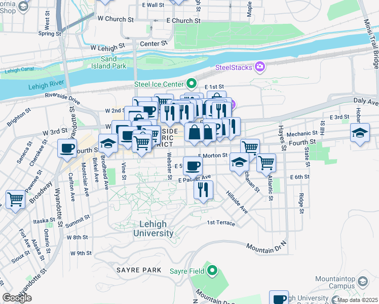 map of restaurants, bars, coffee shops, grocery stores, and more near 312 East 4th Street in Bethlehem