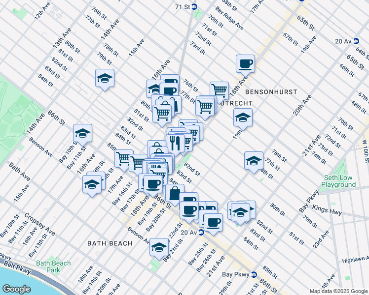 map of restaurants, bars, coffee shops, grocery stores, and more near 1779 81 Street in Brooklyn