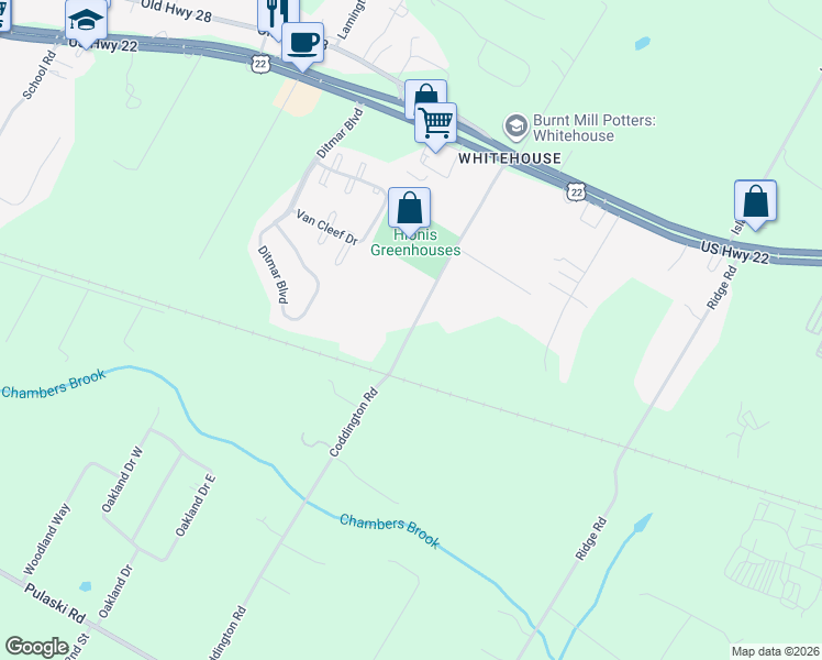 map of restaurants, bars, coffee shops, grocery stores, and more near 21 Coddington Road in Readington Township