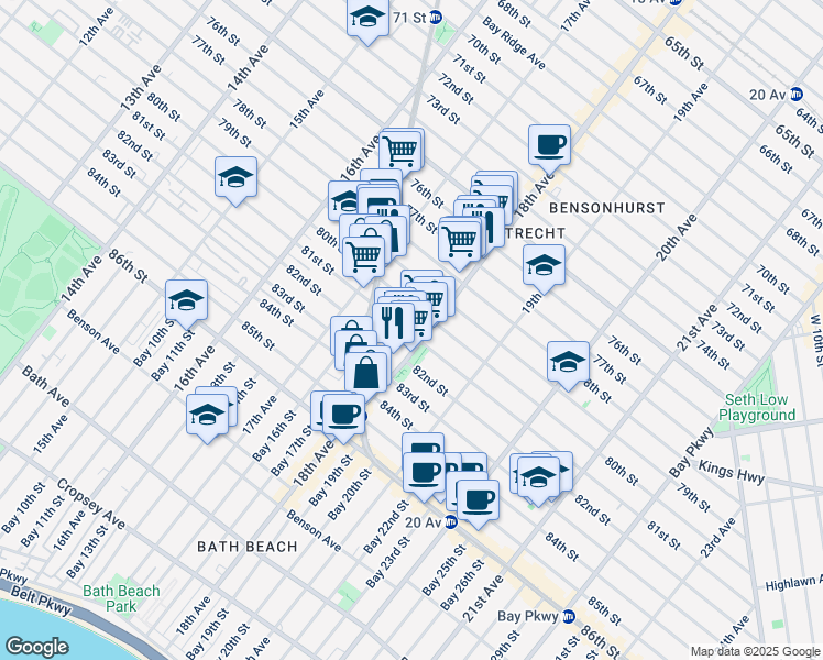 map of restaurants, bars, coffee shops, grocery stores, and more near 1769 80th Street in Brooklyn