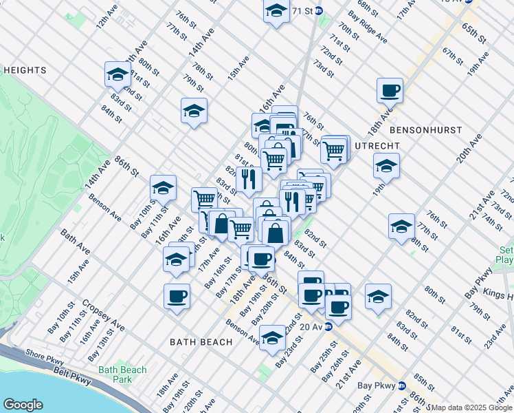 map of restaurants, bars, coffee shops, grocery stores, and more near 8124 17th Avenue in Brooklyn