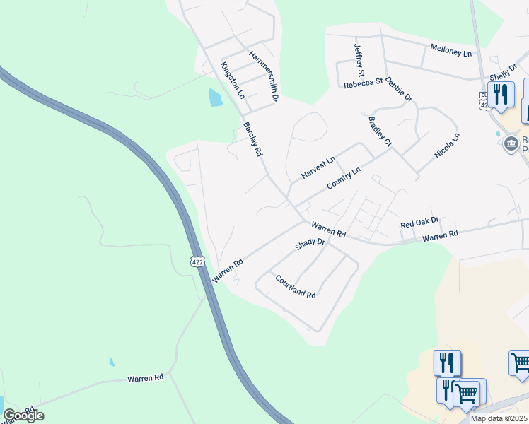 map of restaurants, bars, coffee shops, grocery stores, and more near 986 Barclay Road in Indiana