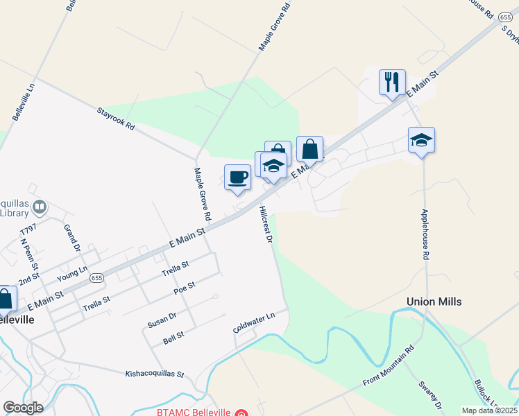 map of restaurants, bars, coffee shops, grocery stores, and more near 4430 East Main Street in Belleville