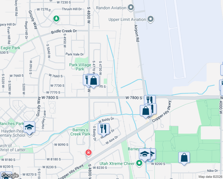 map of restaurants, bars, coffee shops, grocery stores, and more near 4666 Olympic Wood Court in West Jordan