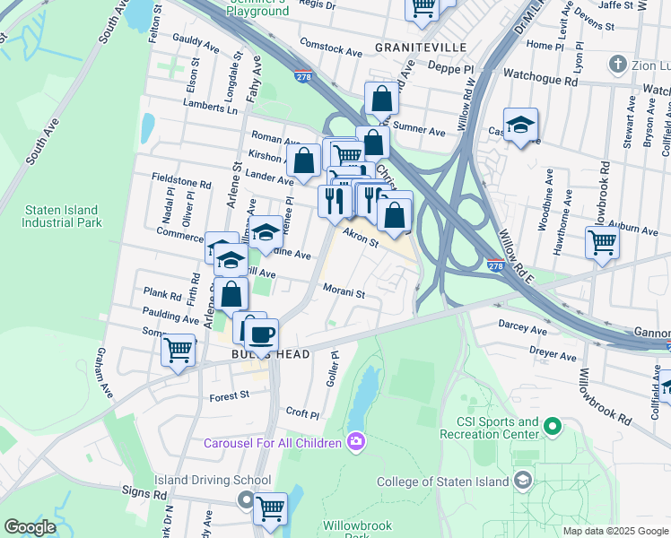 map of restaurants, bars, coffee shops, grocery stores, and more near 1535 Richmond Avenue in Staten Island