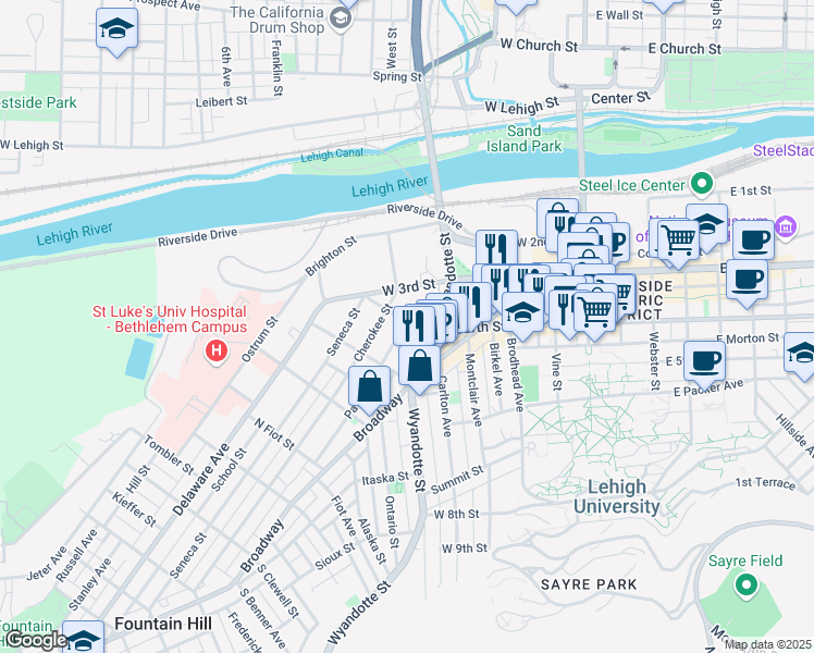 map of restaurants, bars, coffee shops, grocery stores, and more near 424 West 4th Street in Bethlehem