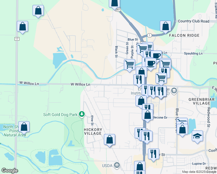 map of restaurants, bars, coffee shops, grocery stores, and more near 408 West Willox Lane in Fort Collins