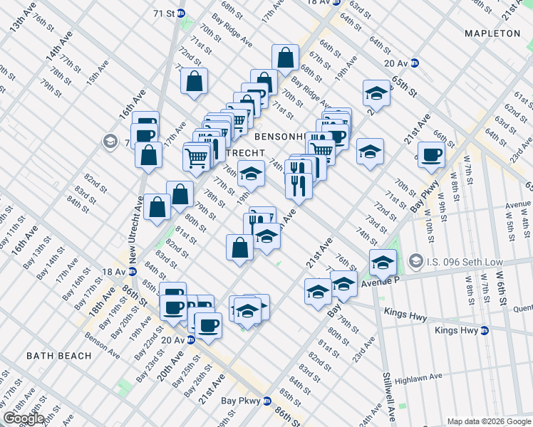 map of restaurants, bars, coffee shops, grocery stores, and more near 1937 76th Street in Brooklyn