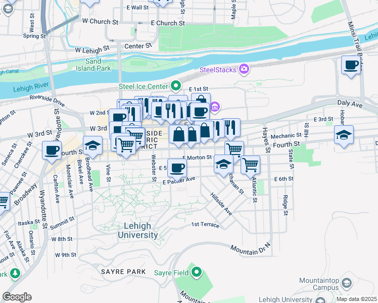 map of restaurants, bars, coffee shops, grocery stores, and more near 326 Polk Street in Bethlehem