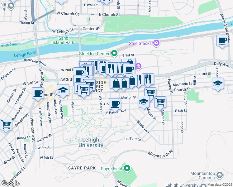 map of restaurants, bars, coffee shops, grocery stores, and more near 324 East 4th Street in Bethlehem