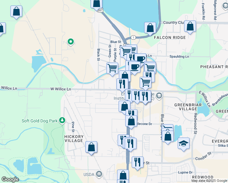 map of restaurants, bars, coffee shops, grocery stores, and more near 208 Green Leaf Street in Fort Collins