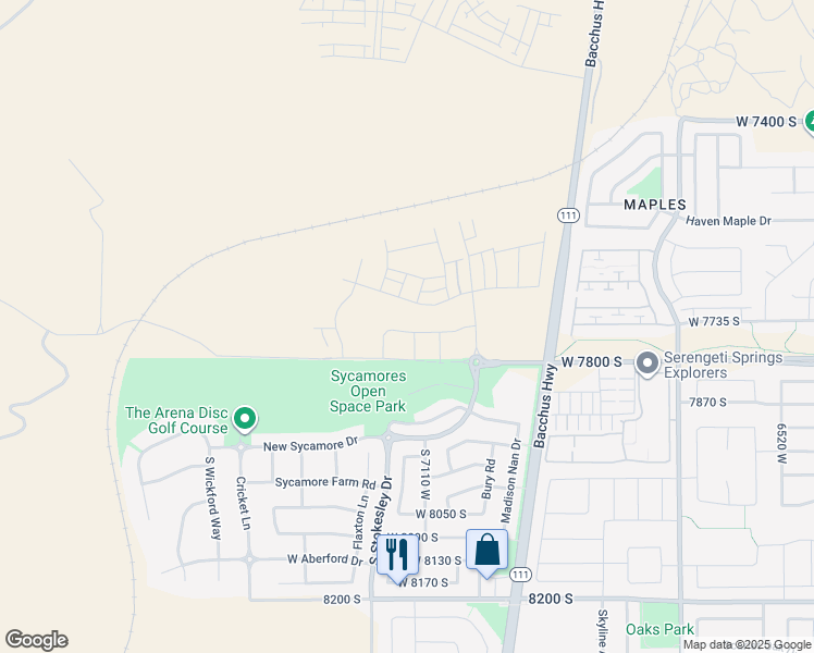 map of restaurants, bars, coffee shops, grocery stores, and more near 7146 Owens View Way in West Jordan