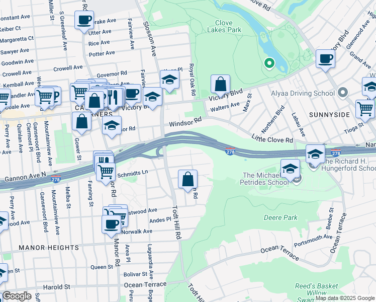 map of restaurants, bars, coffee shops, grocery stores, and more near 66 Melhorn Road in Staten Island
