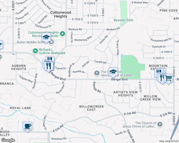 map of restaurants, bars, coffee shops, grocery stores, and more near 2873 Pamela Drive in Cottonwood Heights
