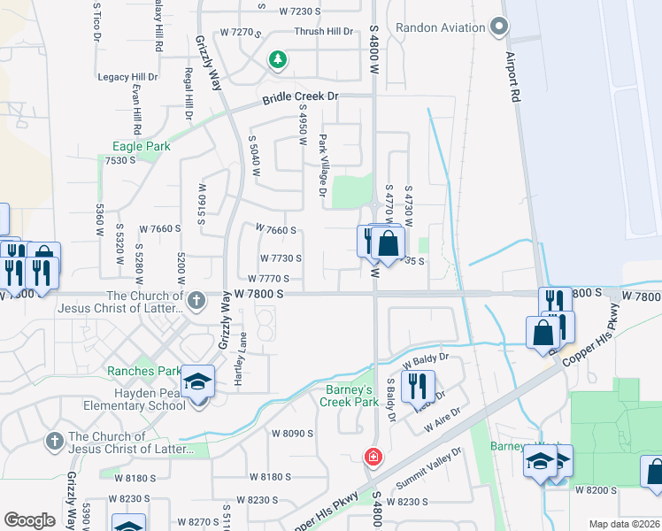 map of restaurants, bars, coffee shops, grocery stores, and more near 7712 South 4910 West in West Jordan