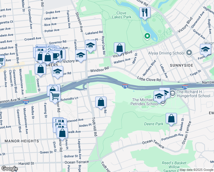 map of restaurants, bars, coffee shops, grocery stores, and more near 65 Melhorn Road in Staten Island