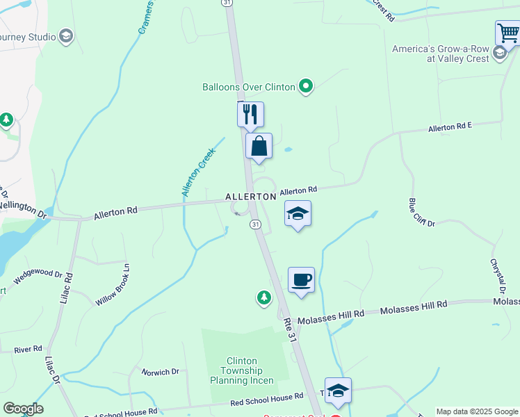 map of restaurants, bars, coffee shops, grocery stores, and more near 1280 New Jersey 31 in Lebanon