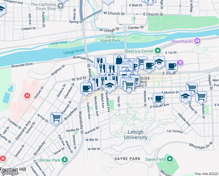 map of restaurants, bars, coffee shops, grocery stores, and more near in Bethlehem