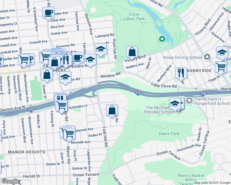 map of restaurants, bars, coffee shops, grocery stores, and more near 65 Melhorn Road in Staten Island