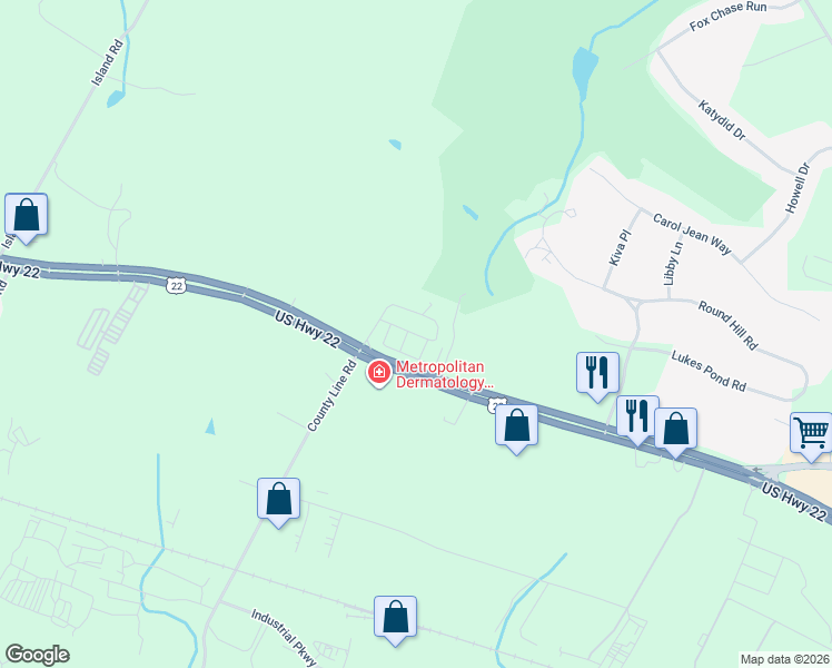 map of restaurants, bars, coffee shops, grocery stores, and more near 3456 U.S. 22 in Branchburg