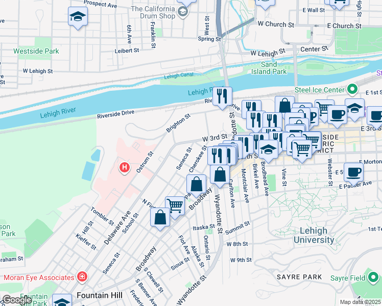 map of restaurants, bars, coffee shops, grocery stores, and more near 430 Seneca Street in Bethlehem
