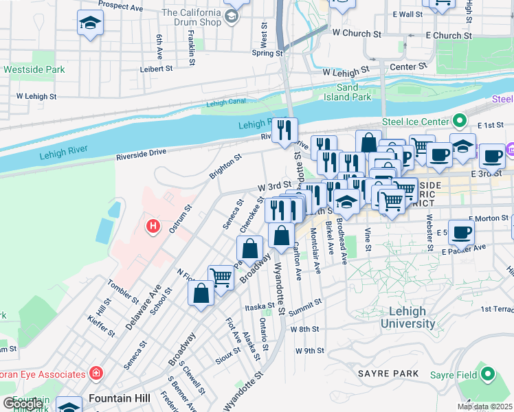 map of restaurants, bars, coffee shops, grocery stores, and more near 408 Cherokee Street in Bethlehem