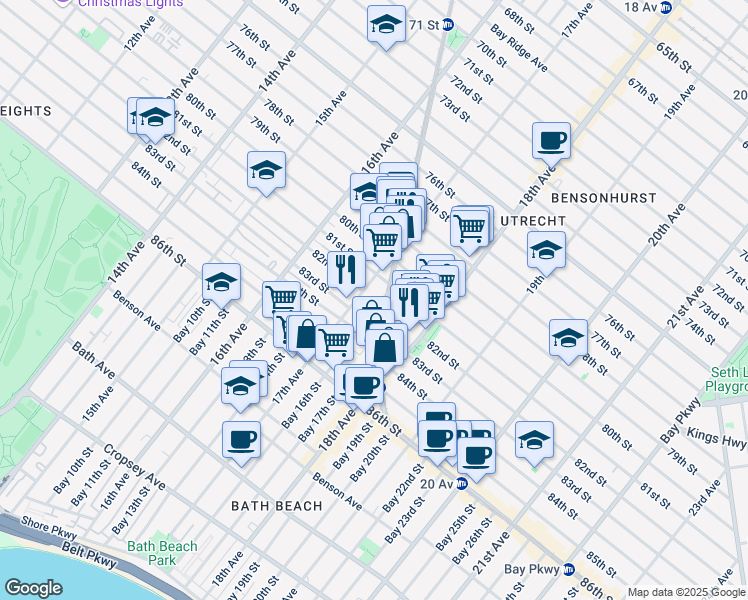 map of restaurants, bars, coffee shops, grocery stores, and more near 8124 17th Avenue in Brooklyn