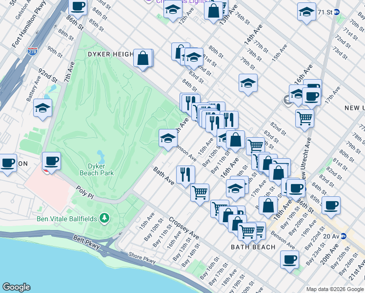 map of restaurants, bars, coffee shops, grocery stores, and more near in Brooklyn