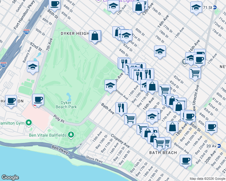map of restaurants, bars, coffee shops, grocery stores, and more near in Brooklyn