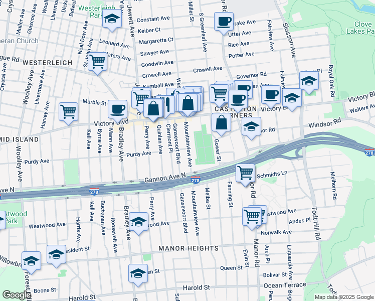 map of restaurants, bars, coffee shops, grocery stores, and more near 58 Mountainview Avenue in Staten Island