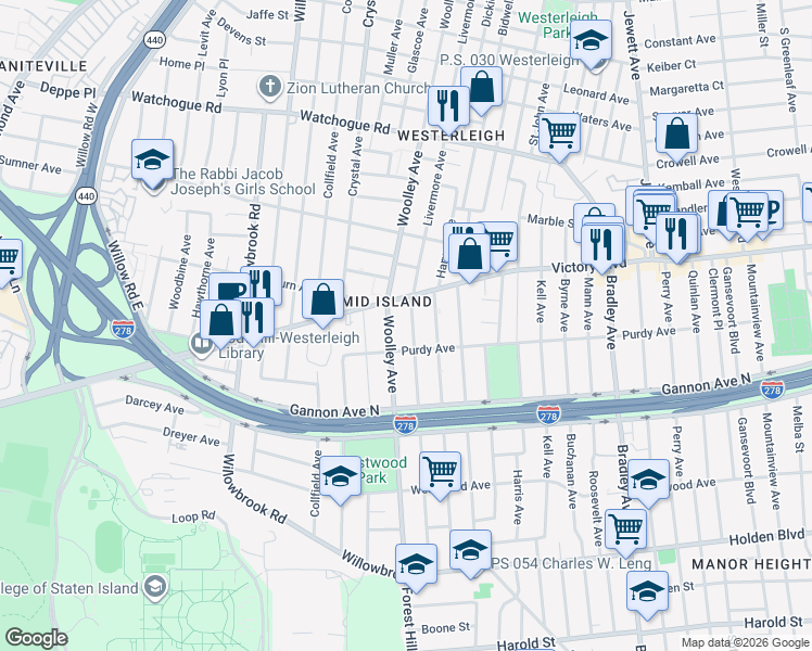 map of restaurants, bars, coffee shops, grocery stores, and more near in Staten Island
