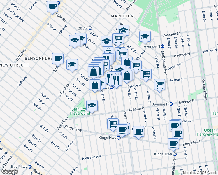 map of restaurants, bars, coffee shops, grocery stores, and more near 1481 West 8th Street in Brooklyn