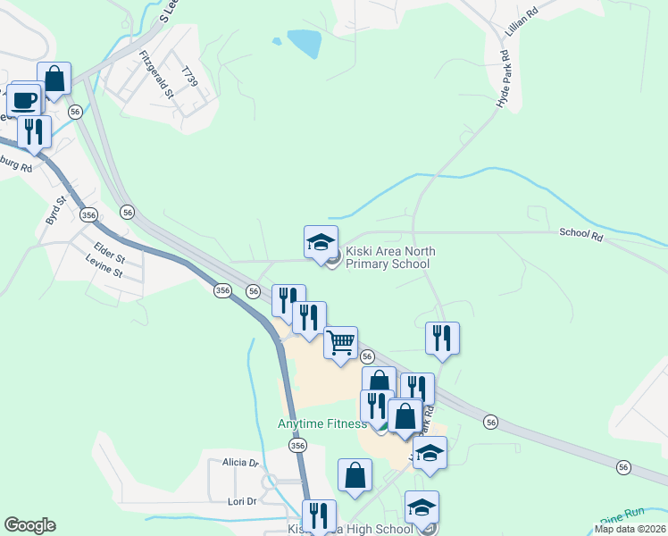 map of restaurants, bars, coffee shops, grocery stores, and more near 1049 School Road in Leechburg