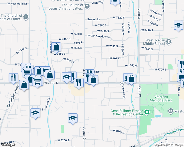 map of restaurants, bars, coffee shops, grocery stores, and more near 2645 Marion Drive in West Jordan