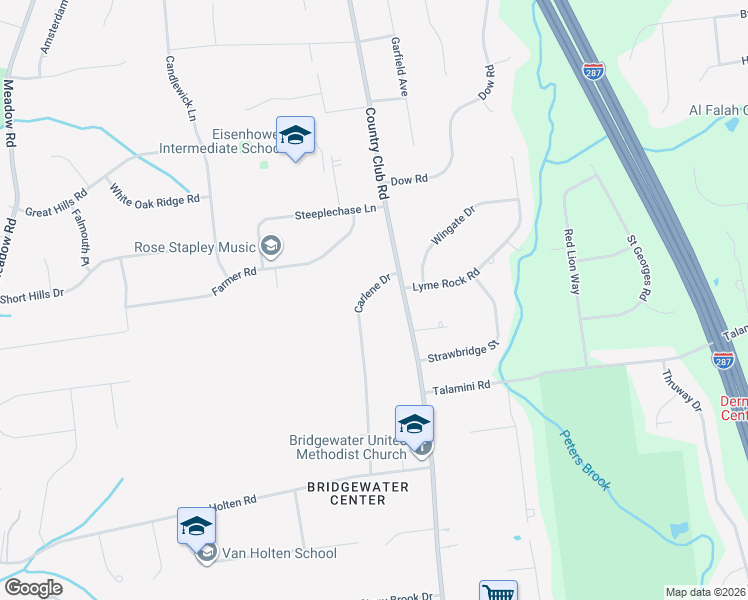 map of restaurants, bars, coffee shops, grocery stores, and more near 723 Country Club Road in Bridgewater Township