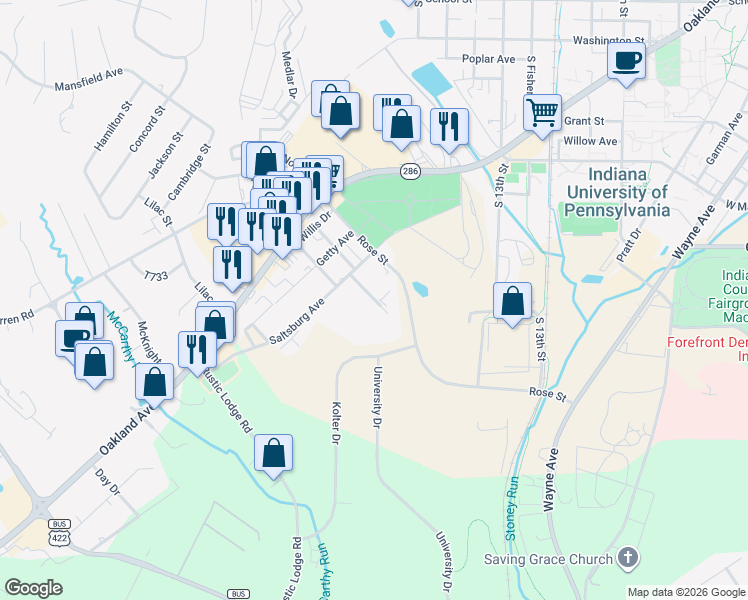 map of restaurants, bars, coffee shops, grocery stores, and more near 132 Haven Drive in Indiana
