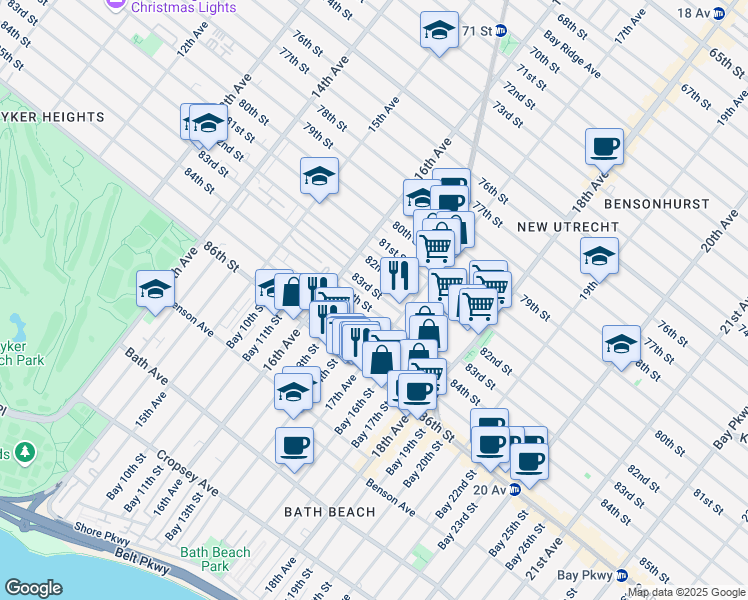 map of restaurants, bars, coffee shops, grocery stores, and more near 1659 83rd Street in Brooklyn