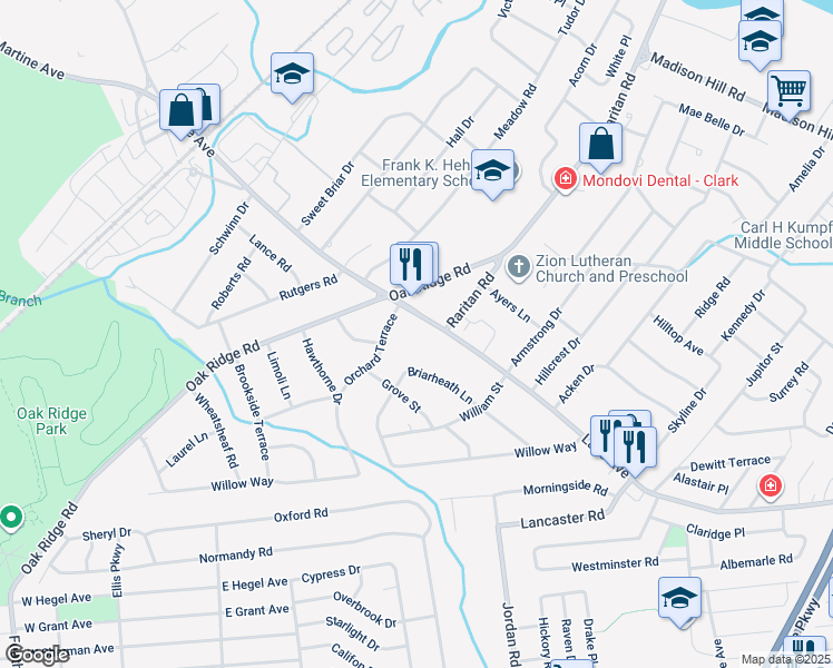 map of restaurants, bars, coffee shops, grocery stores, and more near 1017 Lake Avenue in Clark