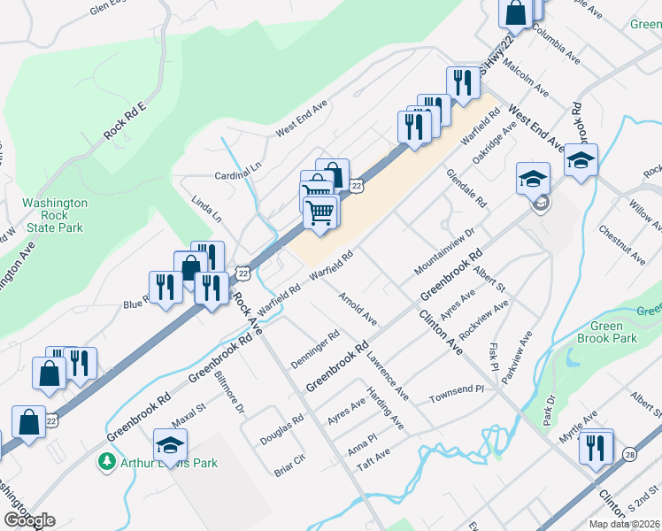 map of restaurants, bars, coffee shops, grocery stores, and more near 628 Warfield Road in North Plainfield